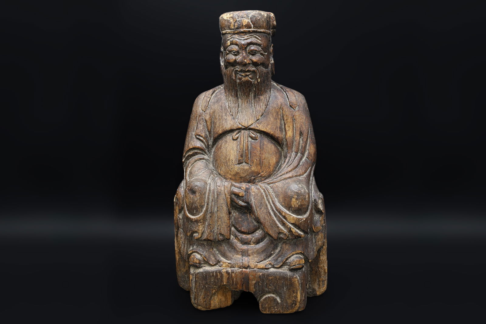 Antique 19th Century Chinese Qing Dynasty Confucian Scholar, A Carved Wood Temple Sculpture Art (1 of 5)