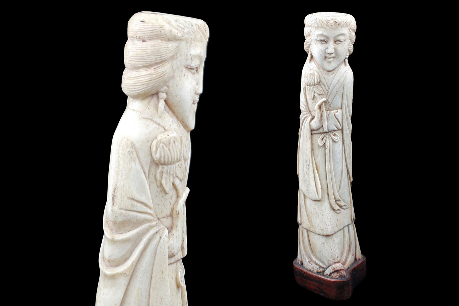 Antique 19th Century Late Qing Dynasty Confucian Scholar Figure, Oriental Chinese Carved Ox Bone Art: Dimensions average 7.25 inches Height. All measurements are approximate. Provenance: Private Collector New York USA, Purchase At London UK Auction. // Nicely Crafted Oriental Confucian Scholar Student
