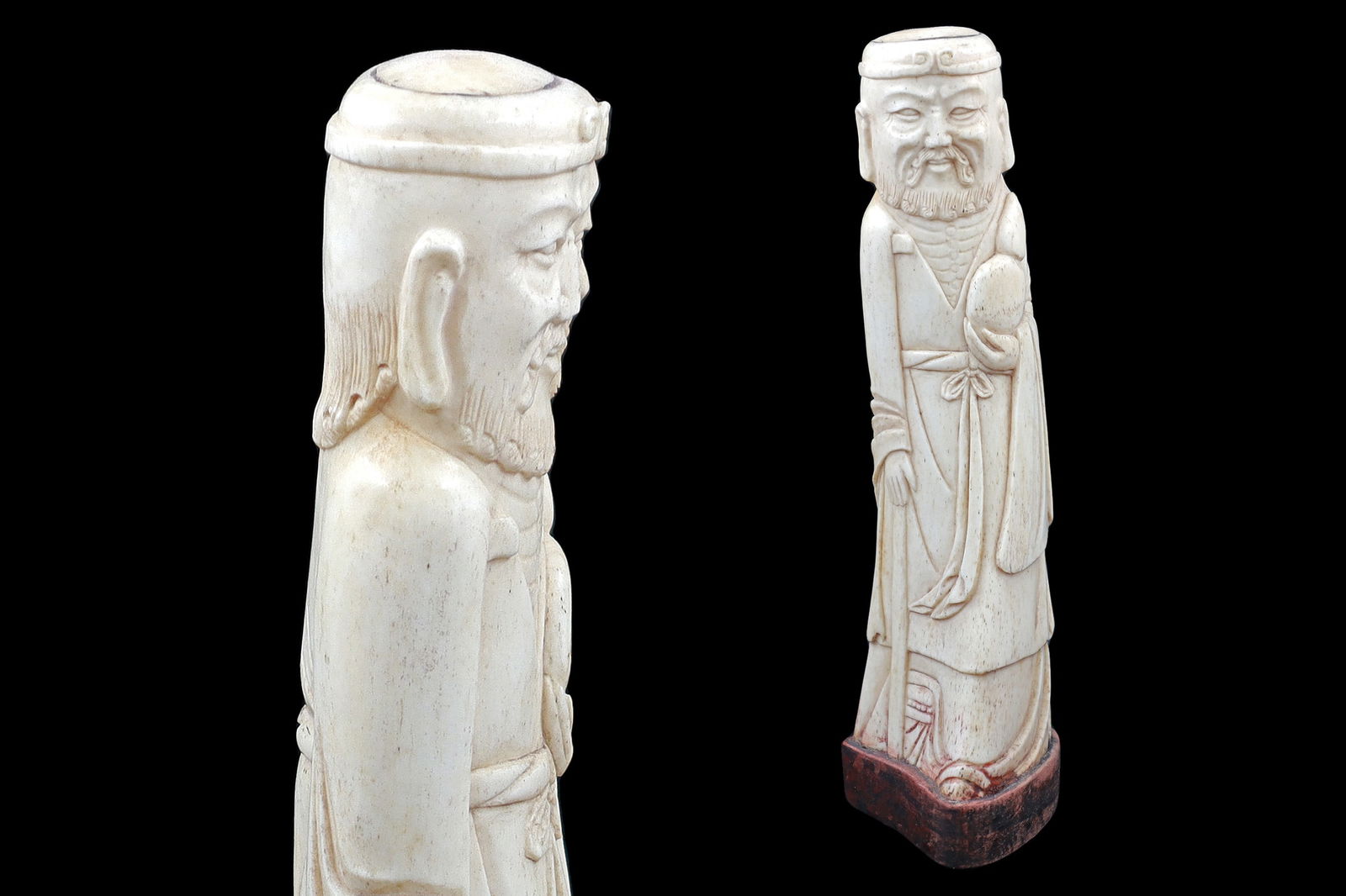 Antique 19th Century Late Qing Dynasty Confucian Scholar Figure, Oriental Chinese Carved Ox Bone Art: Dimensions average 7.25 inches Height. All measurements are approximate. Provenance: Private Collector New York USA, Purchase At London UK Auction. // Nicely Crafted Oriental Confucian Scholar Student