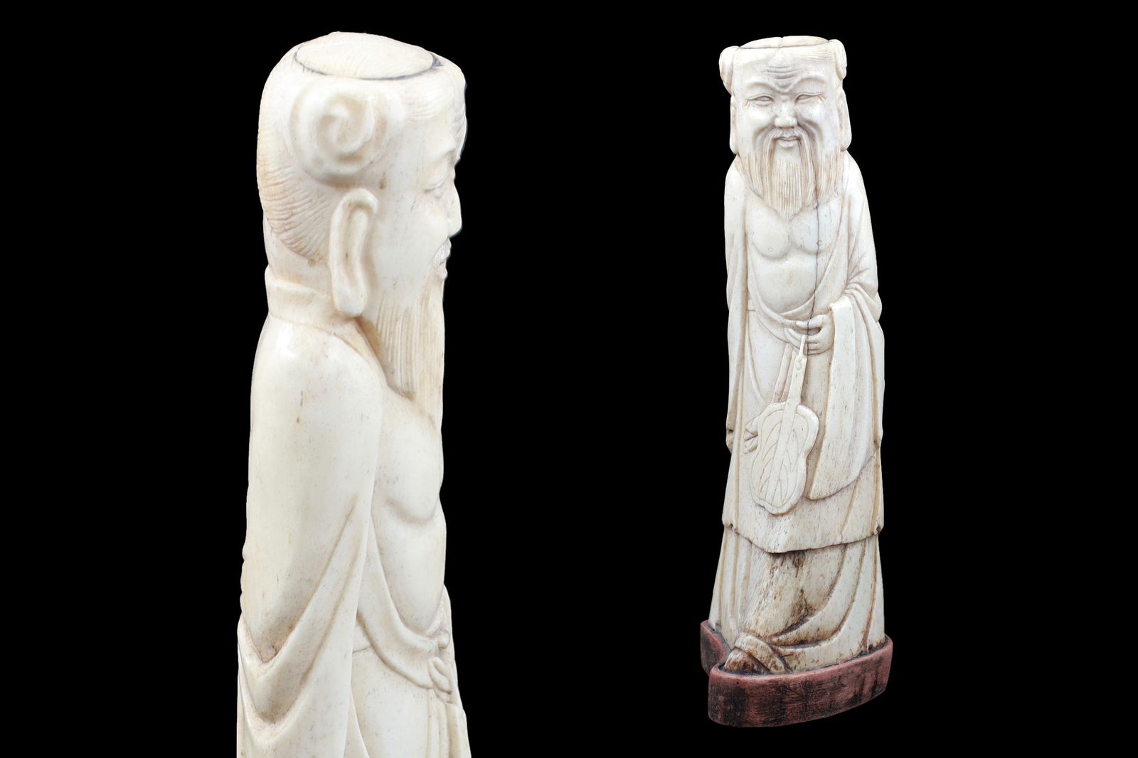 Antique 19th Century Late Qing Dynasty Confucian Scholar Figure, Oriental Chinese Carved Ox Bone Art: Dimensions average 7.25 inches Height. All measurements are approximate. Provenance: Private Collector New York USA, Purchase At London UK Auction. // Nicely Crafted Oriental Confucian Scholar Student