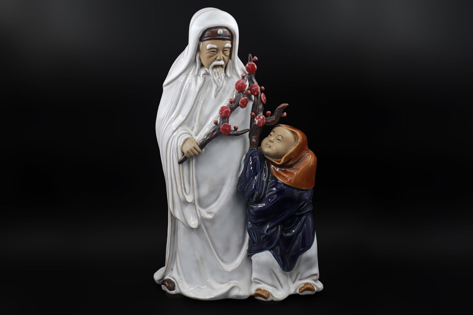 Vintage Chinese Shiwan Statuette Of A Confucian Scholar With Young Pupil, Glazed Ceramic Figure (1 of 5)