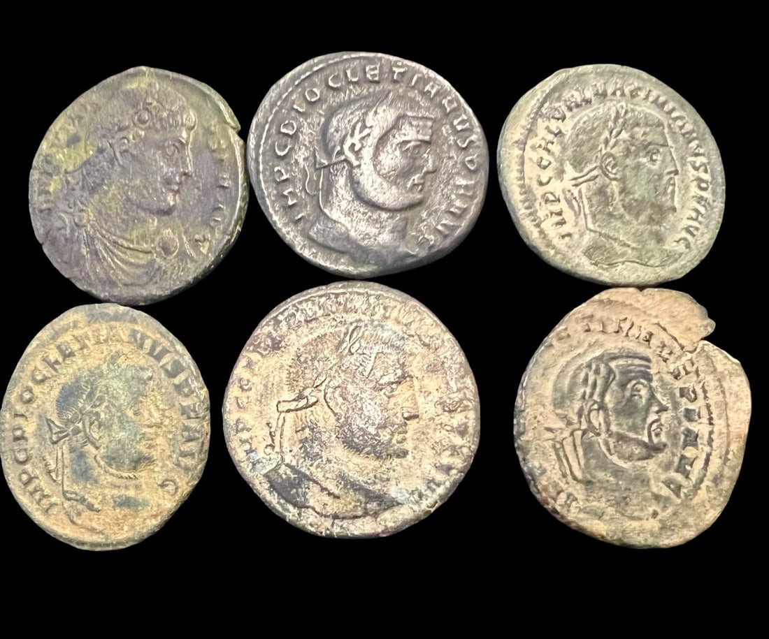 Lot of 6 Roman Empire Bronze Follis Coins. (1 of 2)