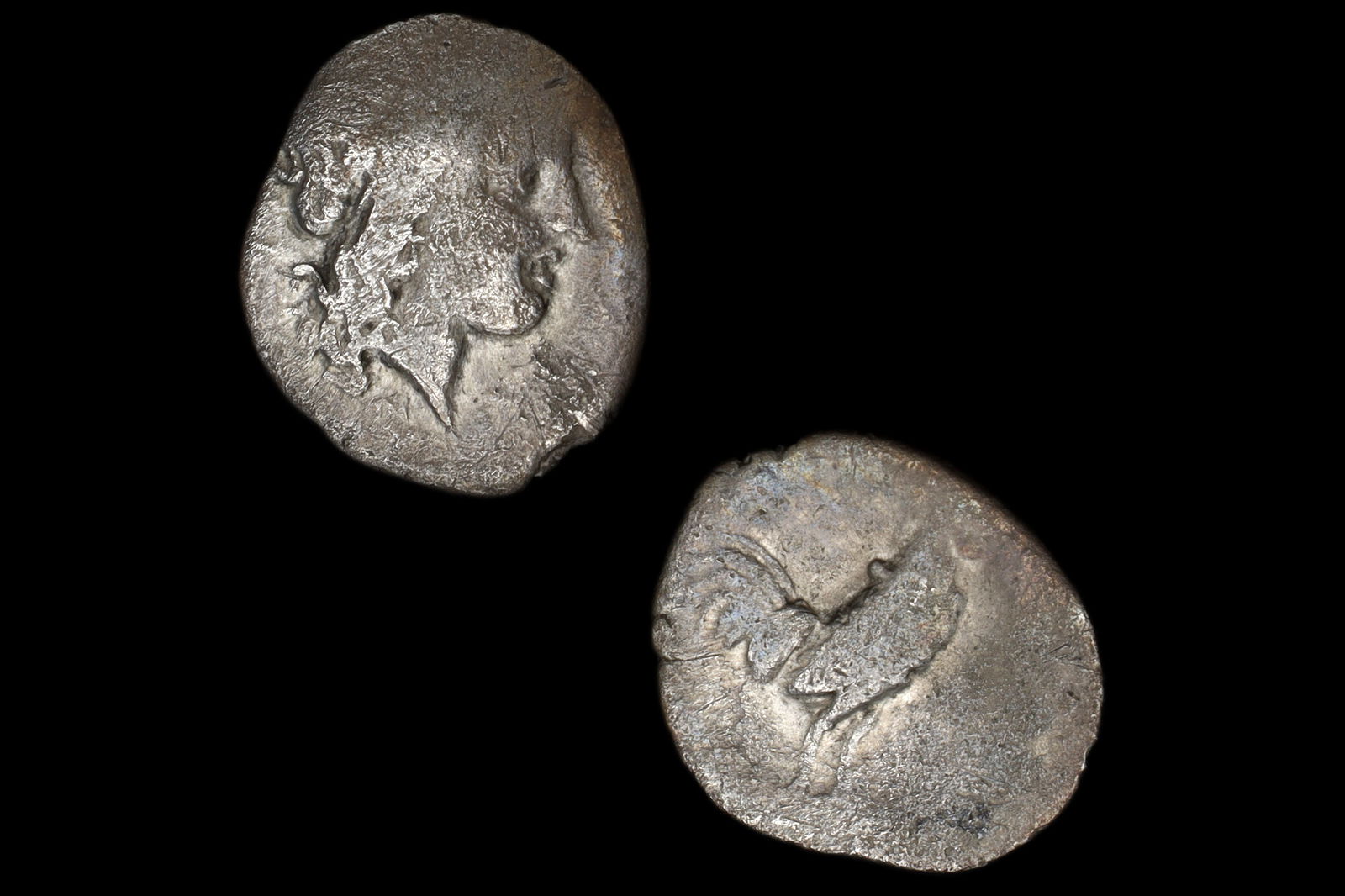 Neapolis Campania AR Coin, Ancient 300 To 275 BC Silver Triobol, God Apollo Head, Cockerel Rooster (1 of 4)