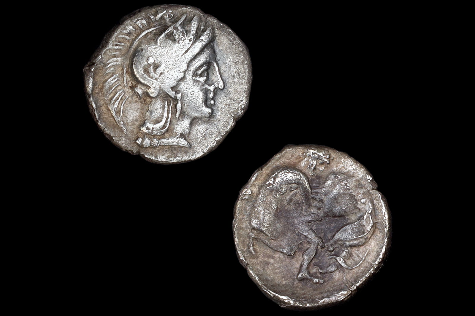 Ancient Tarentum, Calabria 325 To 280 BCE Silver Diobol Coin, Head Of Goddess Athena And Heracles: Dimensions, 12mm, Weight 0.81 grams. All measurements are approximate. Sold exactly as pictured. Ancient City Of Tarentum, Calabria 325 To 280 BCE Silver Diobol Coin. Currency, Campanian (Italic Achae
