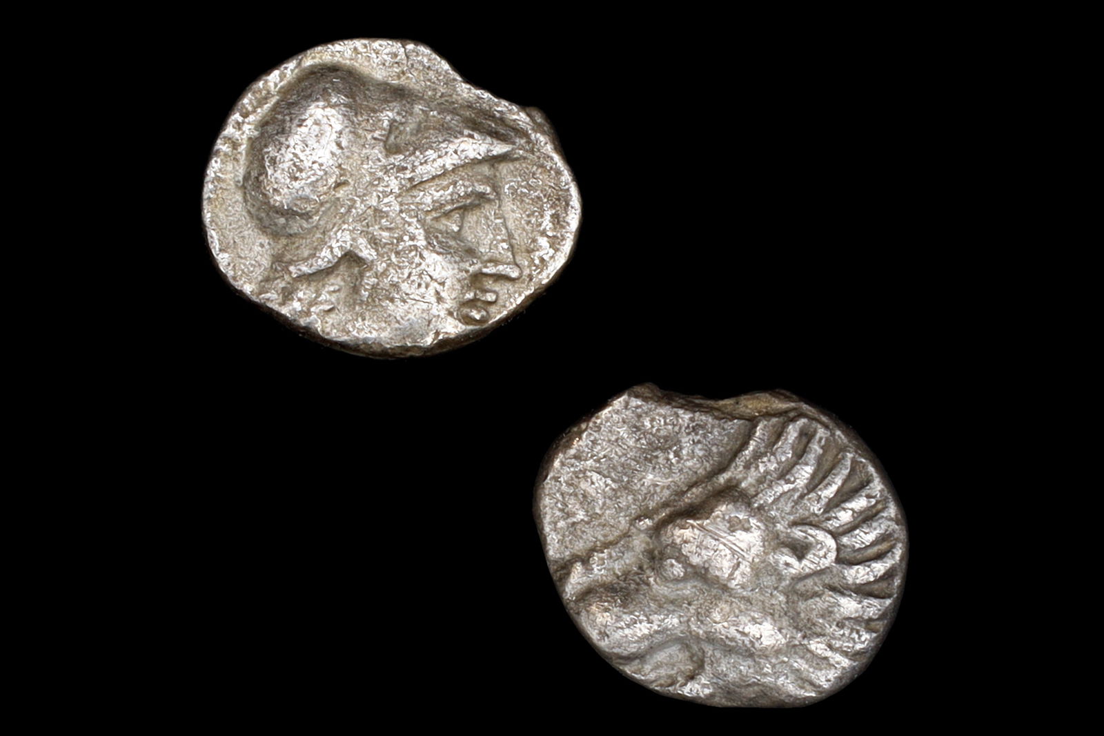Side, Pamphylia 370 To 360 BCE Obol Silver Coin, Goddess Athena With Corinthian Helmet, Lion Head, A: Dimensions, 10 mm, Weight 0.64 grams. All measurements are approximate. Sold exactly as pictured. Ancient City Of Side, Pamphylia 370 BCE To 360 BCE Obol Drachm Silver Coin, Goddess Athena With Corint