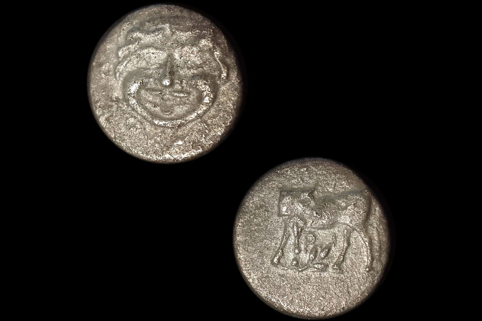 Ancient 4th Century BC Greek Parion Mysia, Hemidrachm Silver Coin, Bull Standing, Gorgoneion Medusa: Dimensions, Diameter 14mm, Weight 1.93 grams. All measurements are approximate. ONE COIN. Sold exactly as pictured. Ancient 4th Century BC Greek Parion Mysia, Hemidrachm Silver Coin Dated 400 BCE To 3