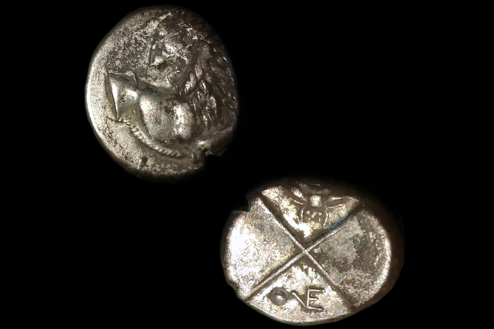 Ancient 4th Century BCE Greek Chersonesos Thrace, Hemidrachm Silver Coin, Lion, Bee, Pellet, Incuse: Dimensions, Diameter 13mm, Weight 2.4 grams. All measurements are approximate. ONE COIN. Sold exactly as pictured. Ancient 4th Century BCE Greek Chersonesos Thrace, Hemidrachm Silver Coin, Lion, Bee,