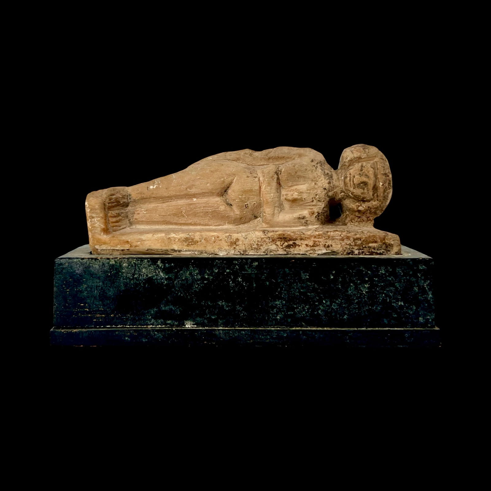 Ancient Egyptian Limestone Figure Of Concubine .: Ancient Egyptian Limestone Figure Of Concubine New Kingdom, c. 1570 - 1075 sleeping woman using a headrest. Size: 11.5 cm x 2.5 cm (14 cm x 4.5cm overall) Provenance: ex FL Collection