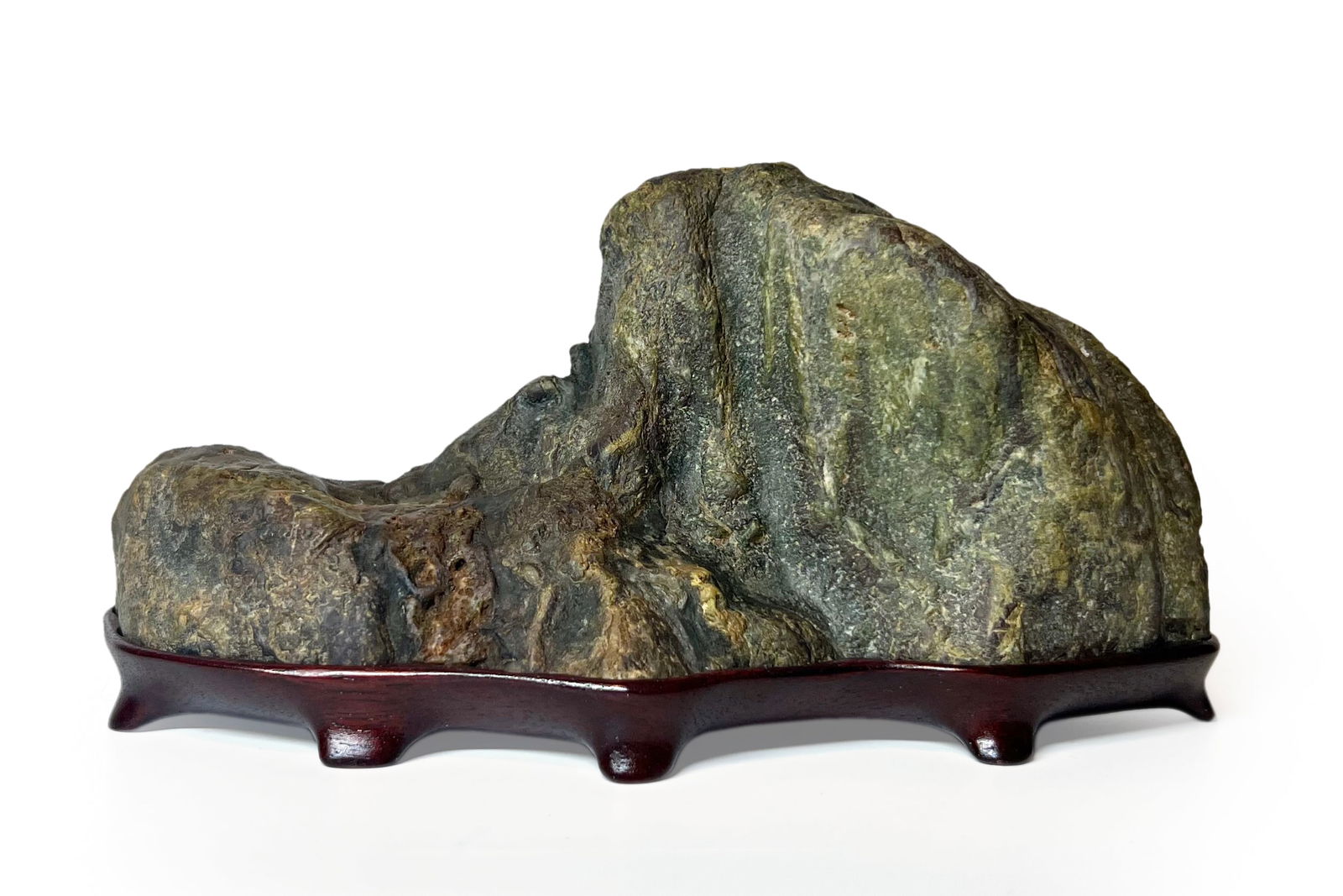 Early 20th Century, Chinese Scholar Stone Mountain. Japanese Suiseki Natural Rock With Daiza Base: Early 20th Century, Chinese Scholar Stone Mountain Form with Display Stand Daiza, Japanese Suiseki Natural Rocks for Bonsai and Tokonoma Decoration. Size: 18 cm x 9 cm x 8 cm. All measurements are app