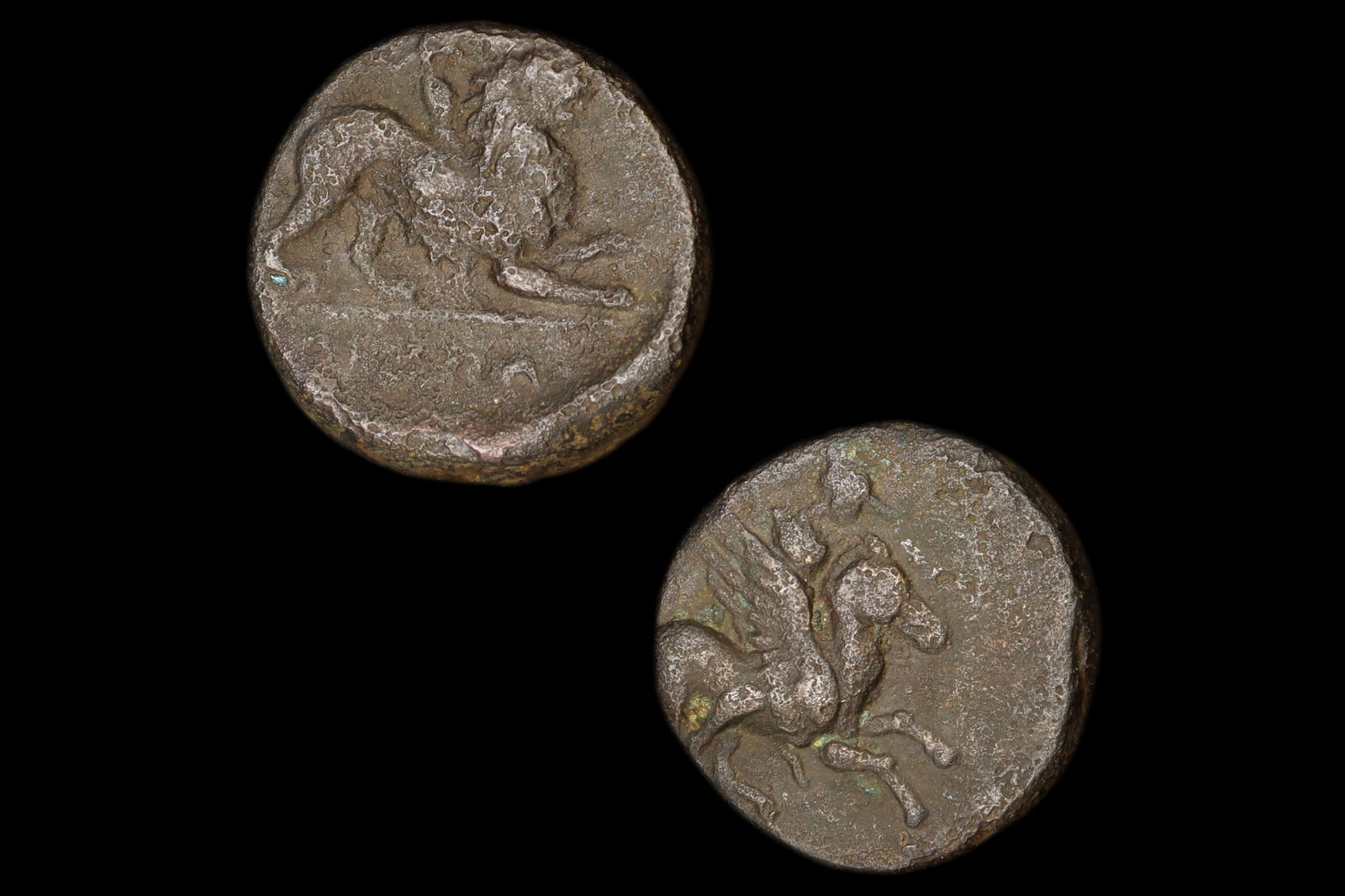 RARE Akarnania Leukas, AR Bronze Coin Circa 350 BCE, Bellerophon Riding Pegasus, Chimaera, Greece: Dimensions, 16 mm, Weight 4.2 grams. All measurements are approximate. Sold exactly as pictured. Ancient Akarnania Colony of Corinth, Ionian Coast Island Of Lefkada Or Leukas, Circa 350 BCE To 330 BCE