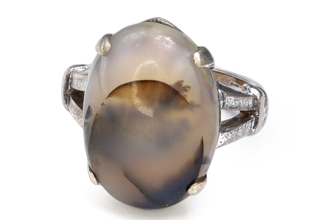 Clark and Coombs Jewelry, Sterling Silver And Moss Agate Ring Size 4 With Hallmarks, Art Deco Rings (1 of 5)