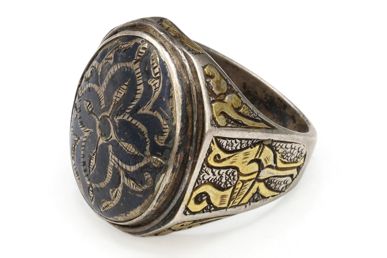 Caucasus Mountains, Georgia Jewelry, Niello On Silver And Gold Ring Size 10, Mens Jewelry, Russia (1 of 5)
