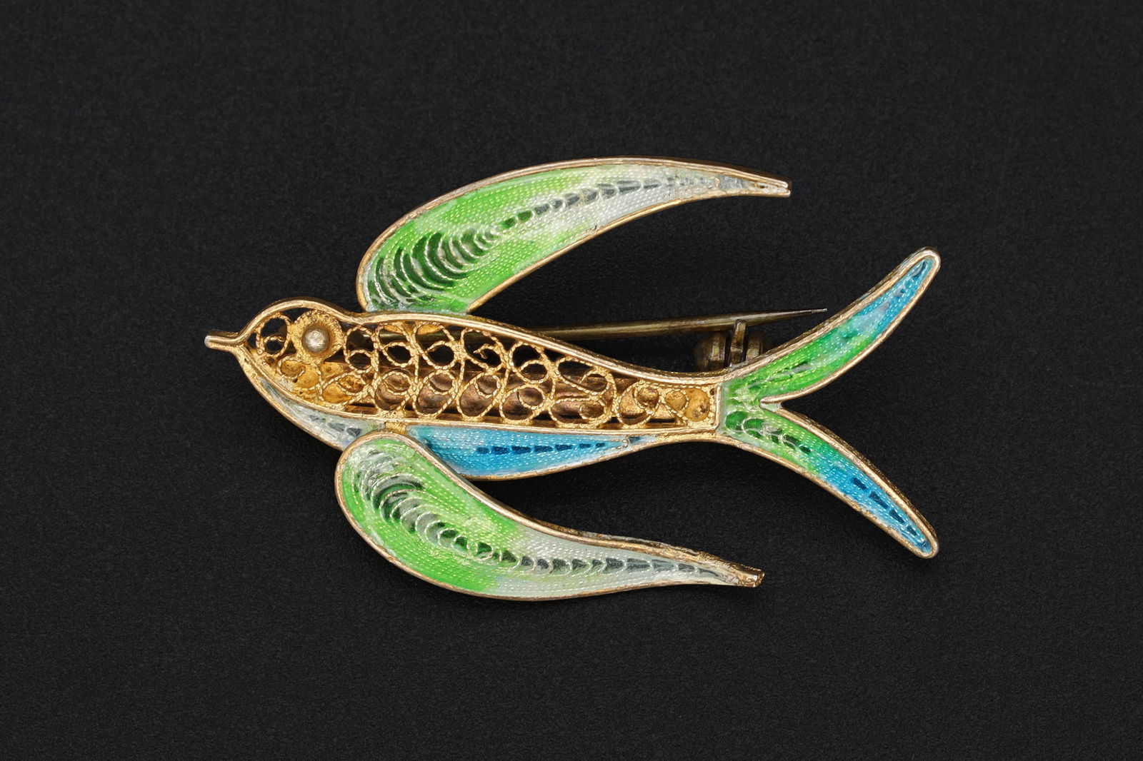 Swallow Bird Brooch, 1940s Italy Genova 78 Bragagnolo Manlio, Signed Italian Jewelry, 800 Silver (1 of 4)