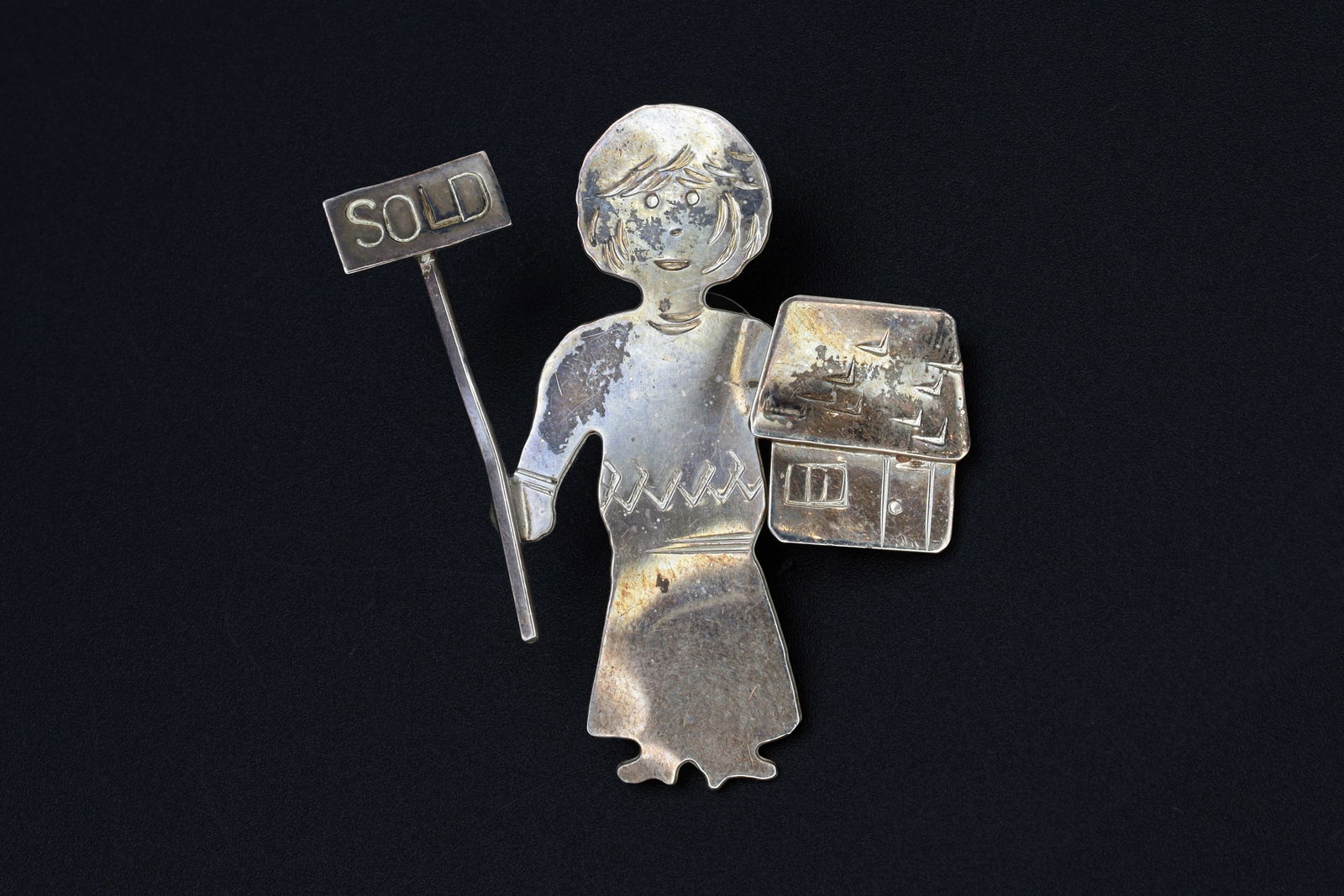 JOR Julius Olaf Randahl, SOLD, A Female Realtor Figural Pin, 925 Sterling Silver Jewelry, Handmade (1 of 3)