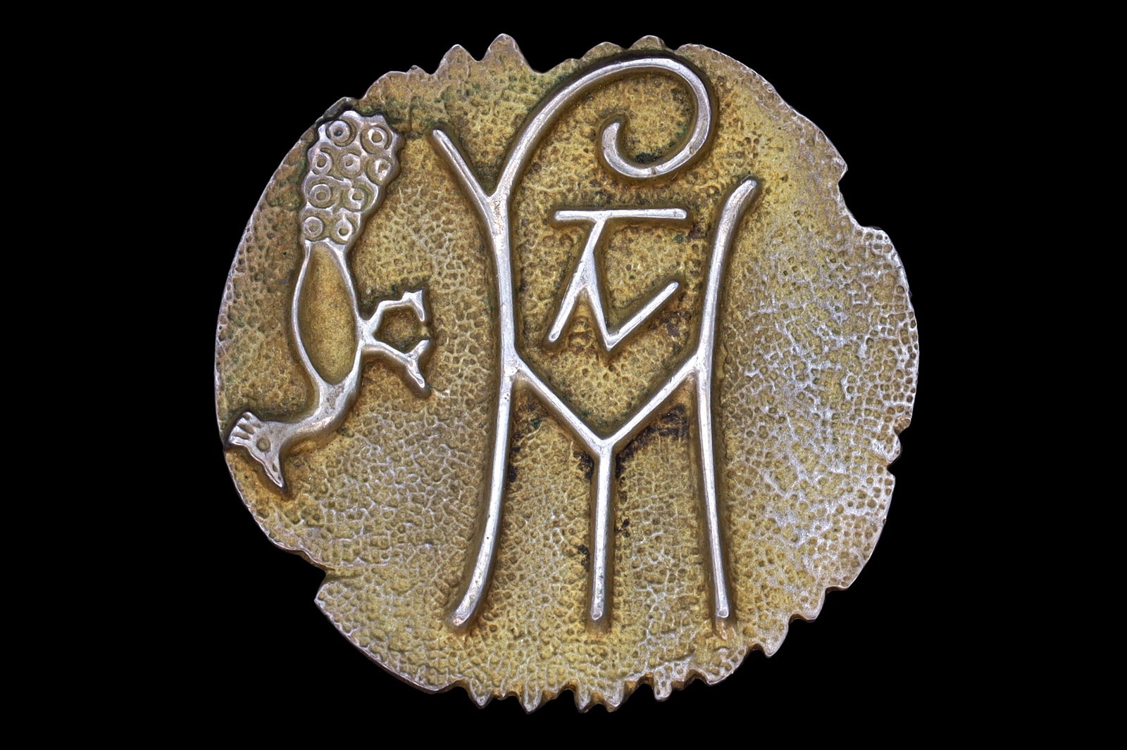 Ancient Byzantine Monogram Brooch, 800 Silver Greek Revival Jewelry, Monogram In The Indo Scythian: Dimensions, Diameter 1.5 inches, Weight 10.5 grams. All measurements are approximate. Parina, Surface wear and aging. Sold as pictured. Ancient Byzantine Monogram Brooch, 800 Silver Greek Revival Jewe