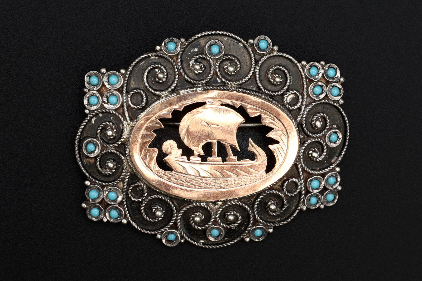 Art Deco Brooch Pin, 800 Silver And Rose Gold. Greek Trirreme Jewelry, Nautical Fashion Accessories: Dimensions: Length 4.5 centimeters, Weight 7.55 grams. All measurements are approximate. Vintage Art Deco Brooch, 900 Silver And Rose Gold. Ancient Greek Trireme Sailing Boat Ship, Retro Jewelry From