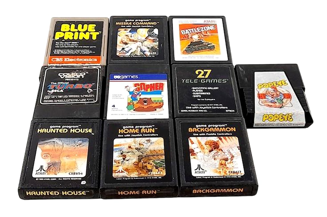 Vintage Video Games cartridges. A Group Of Ten 10 Units, Missile Command, Battlezone, Popeye (1 of 3)