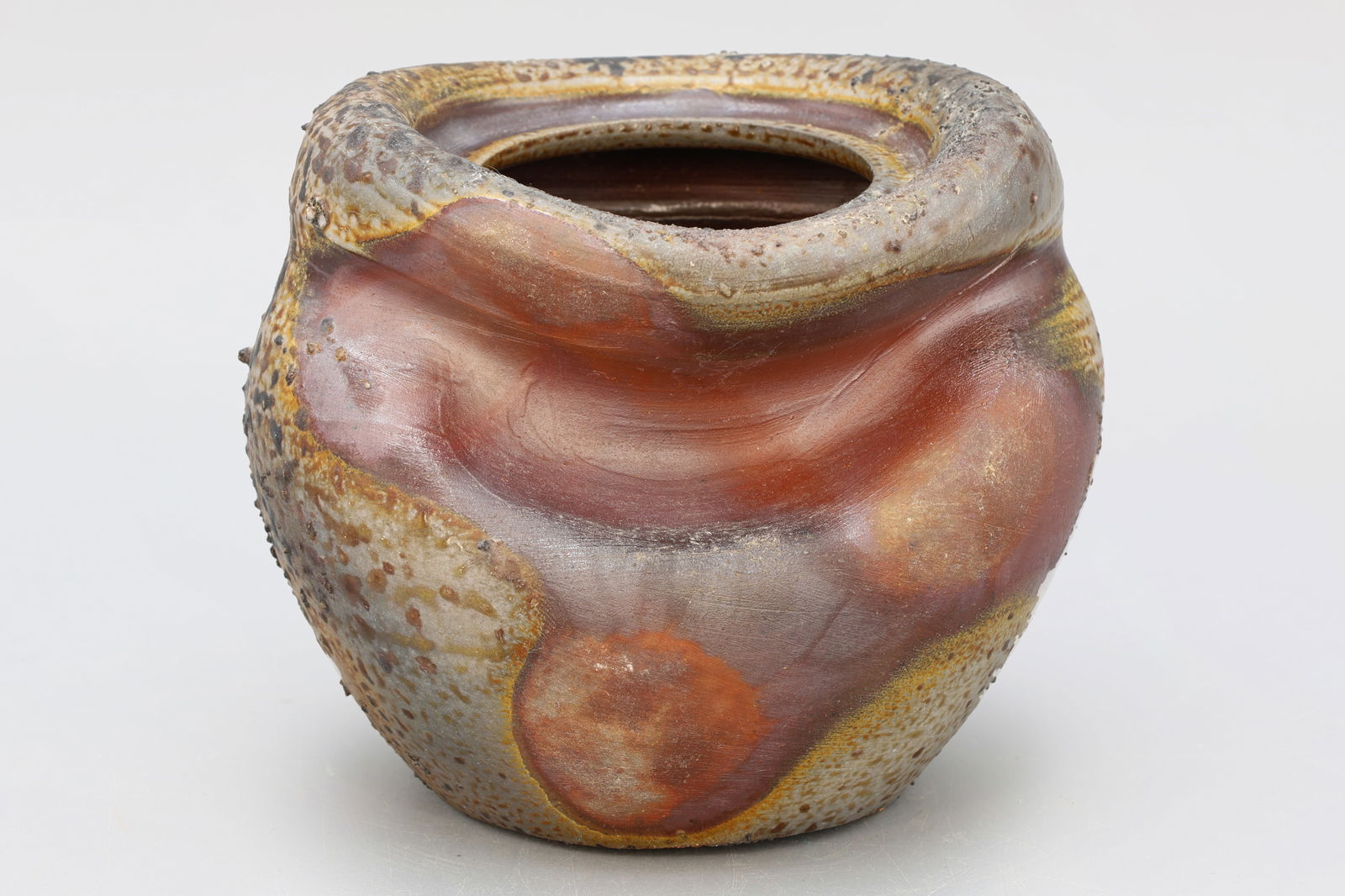 Ikebana Hanging Vase, Vintage 1970s Bizen Ware Ceramics With Brutalist Design, Imbe Ware (1 of 6)