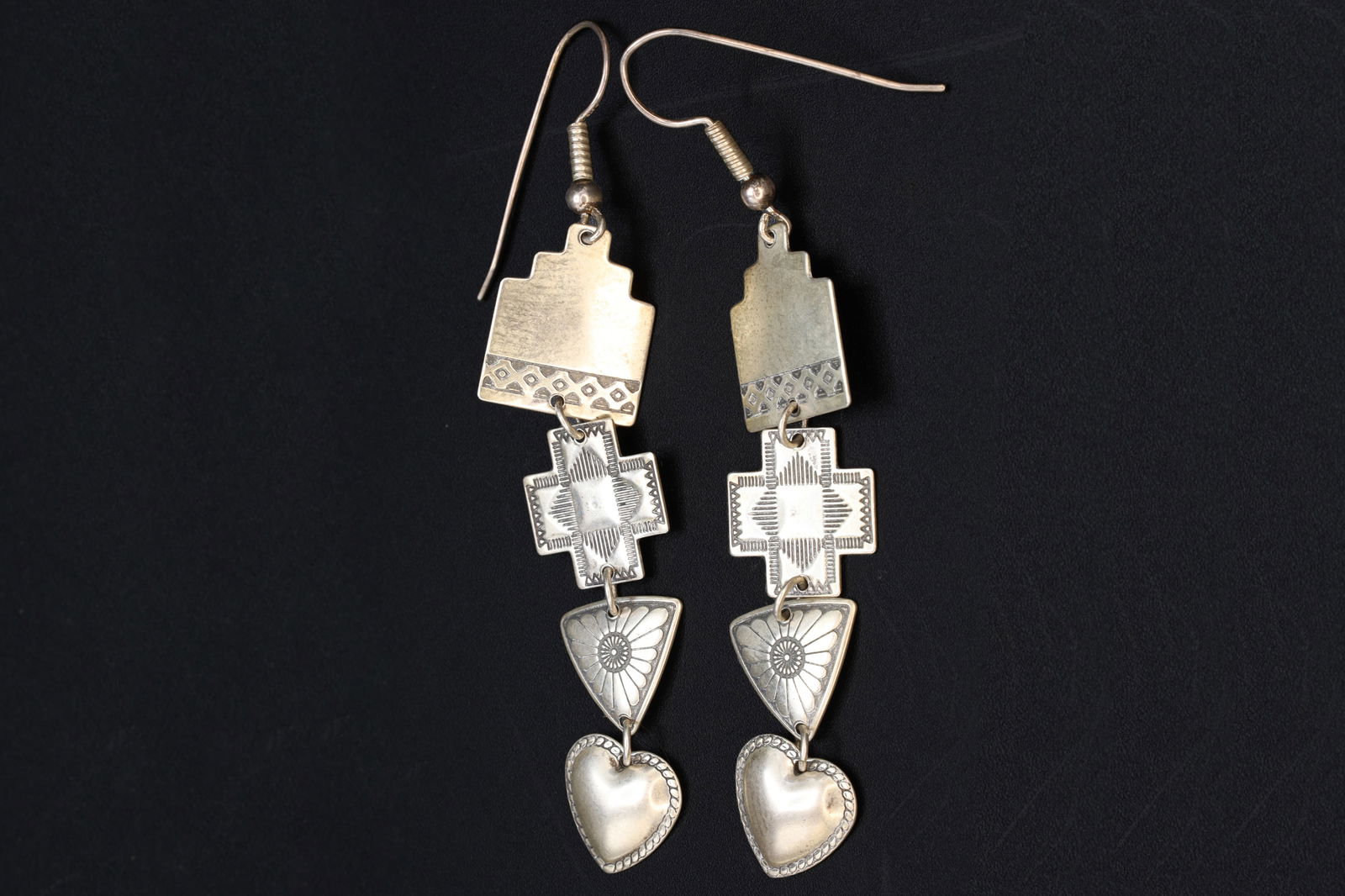 Casas Pueblo Earrings, Long Dangle Earrings With Figural Design, Native American 925 Silver Jewelry (1 of 5)