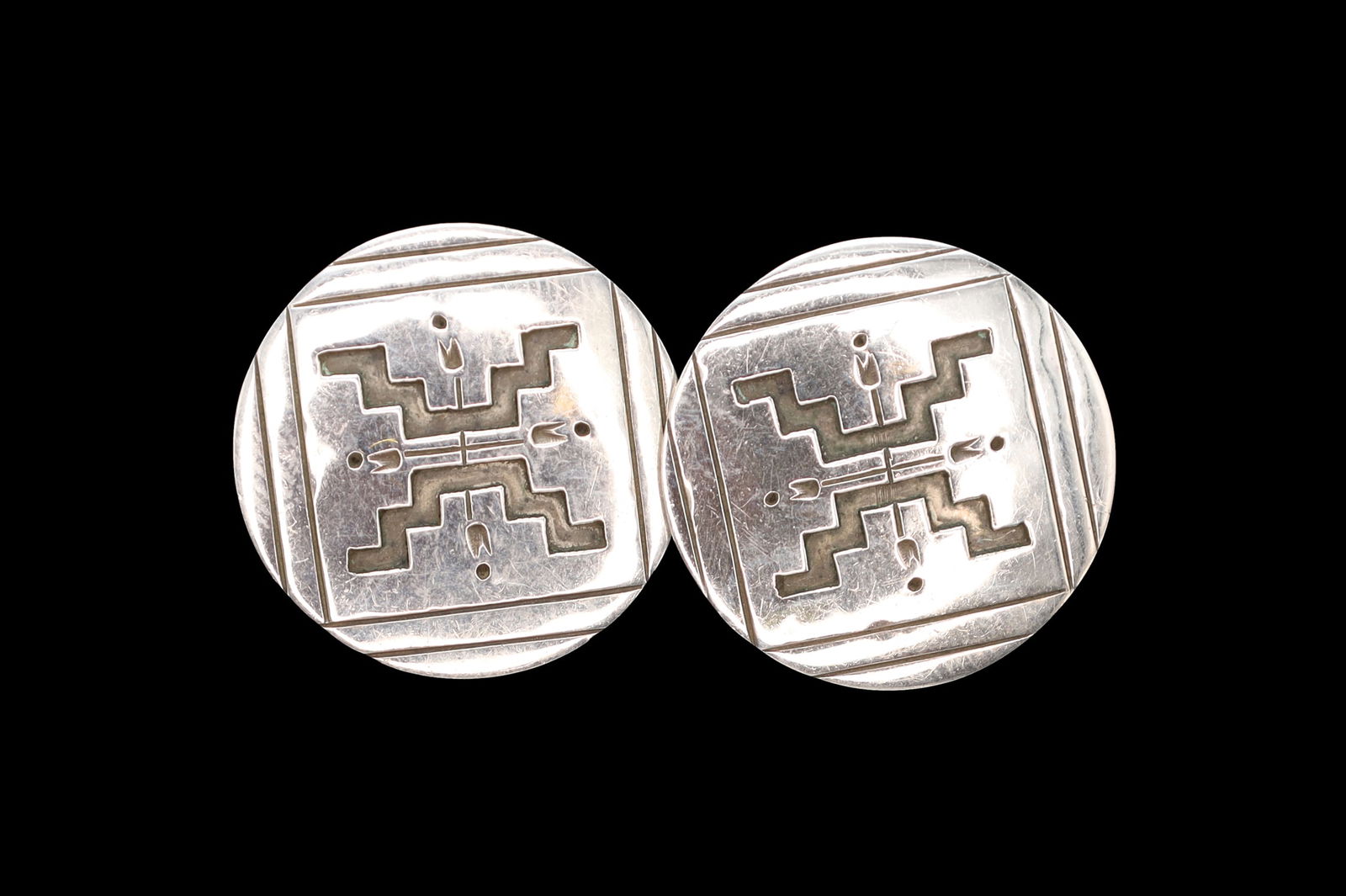 Vintage 1990s Navajo Zuni Large Studs, Native American Kiva Step Earrings, Southwestern Americana (1 of 5)