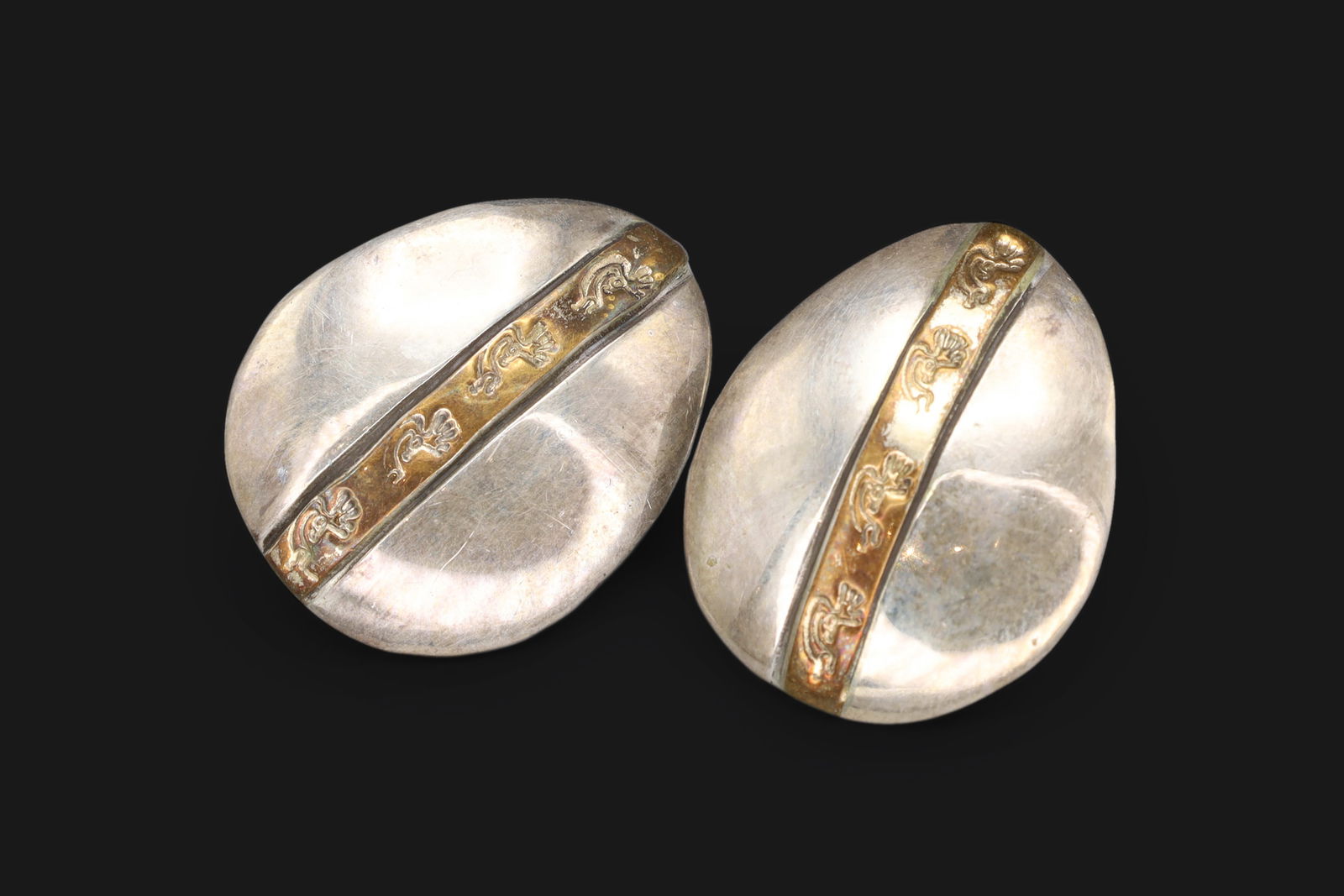 Vintage Navajo like Studs By Keith James, Sterling And Gold Wash, Dancing Kokopelli Kachina Jewelry (1 of 5)