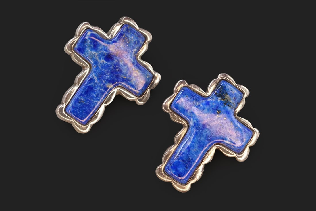 Desert Rose Jewelry, Jay King Sterling Silver And Lapis Lazuli Cross Stud Earrings, Southwestern (1 of 3)
