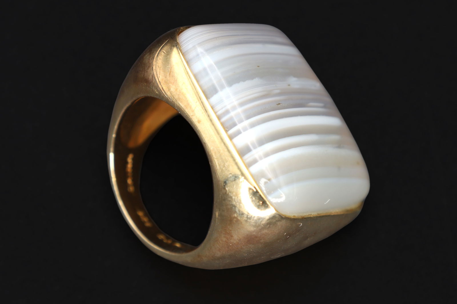 Banded Agate, 925 Sterling Silver And Gold Wash Ring Size 6 USA Charts, Bold Statement Ring (1 of 4)