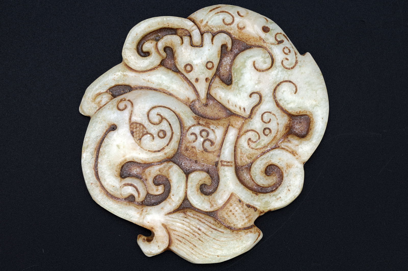 Chinese Round Amulet, Carved Stone Flat Slab Mythological Animals, Two Sided Round Dragon Pendant: Dimensions, 3 x 2.75 inches. All measurements are approximate. Sold as pictured. Chinese Round Amulet, Carved Stone Flat Slab With Mythological Animals, A Single Sided Flat Pendant With Dragon, Feng S