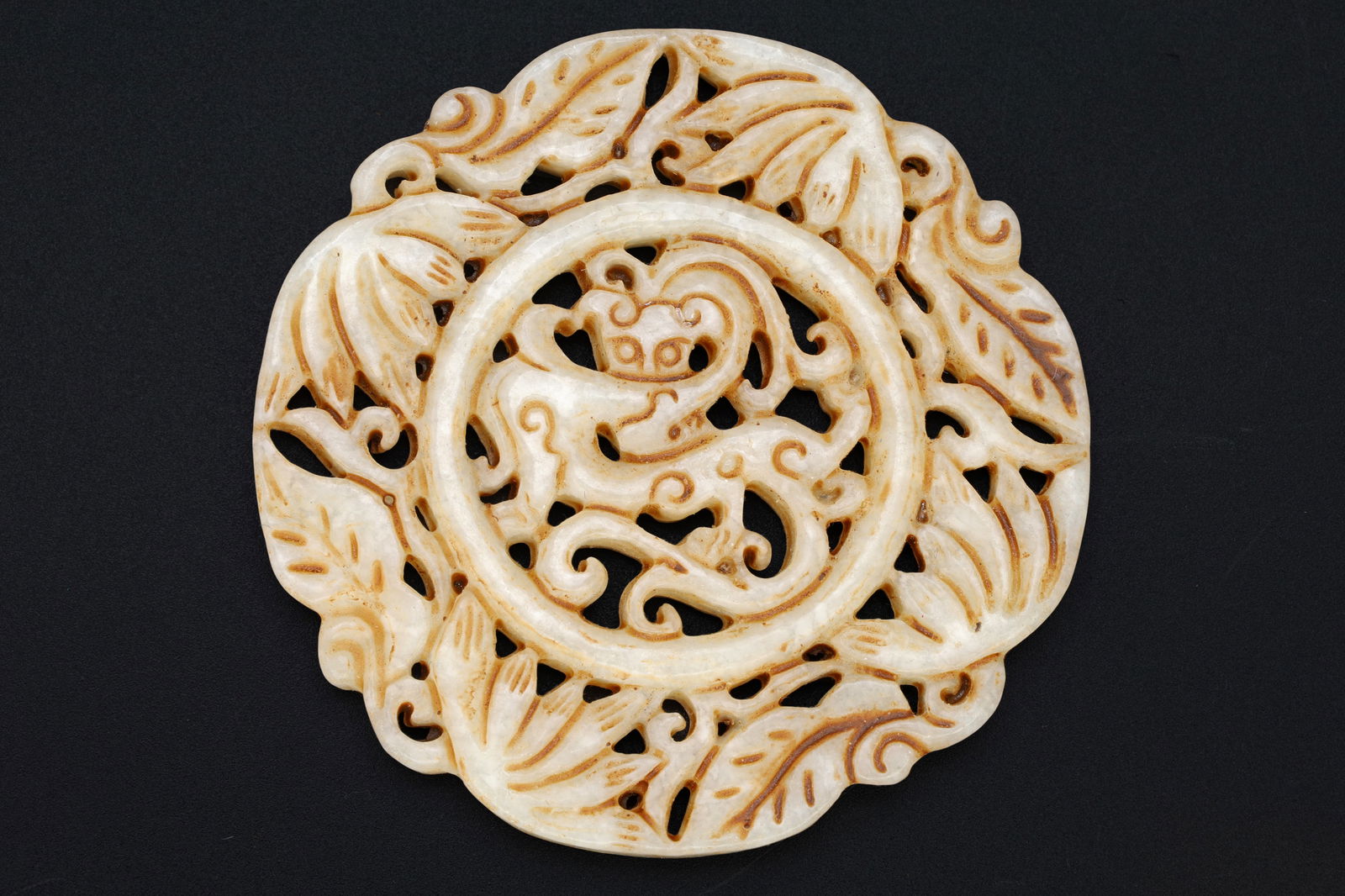 Chinese Round Amulet, Carved Stone BI DISC Mythological Animals, Two Sided Round Pendant With Dragon: Dimensions, Diameter 2.75 inches. All measurements are approximate. Sold as pictured. Chinese Round Amulet, Carved Stone BI DISC Mythological Animals, Two Sided Round Pendant With Dragon. Feng Shui Or