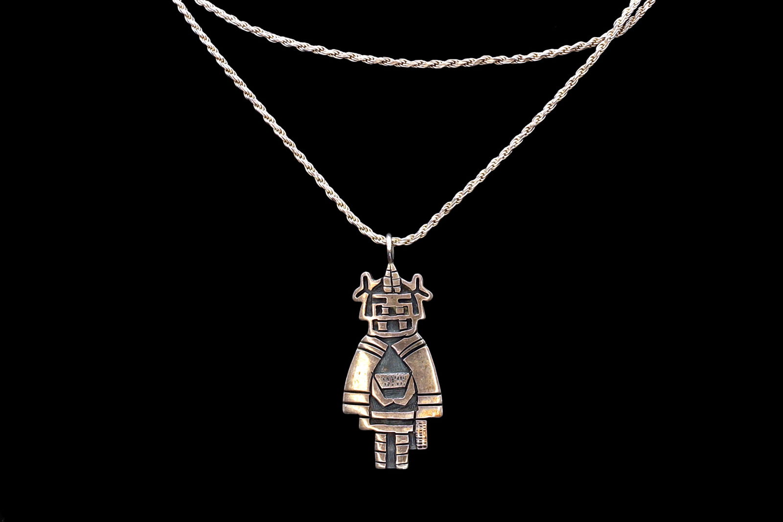 Marcus Lomayestewa, Kachina Doll Pendant Necklace, 925 Sterling Silver, Hopi Native American Fashion (1 of 4)