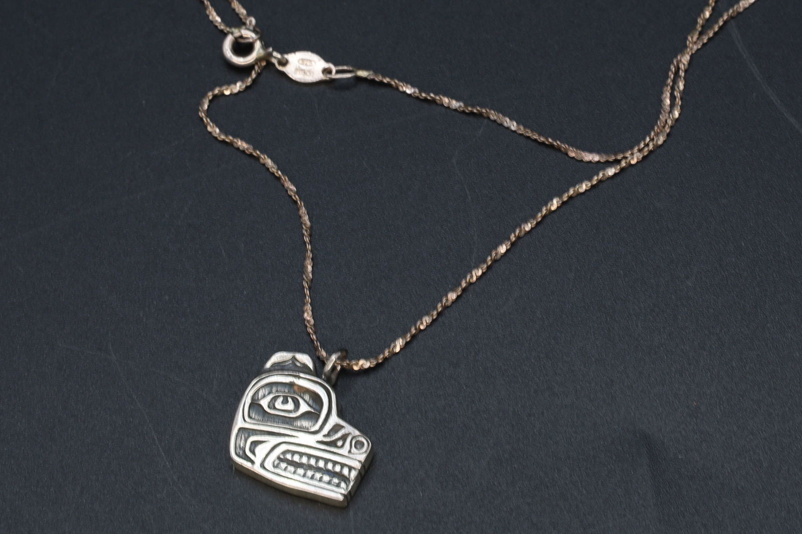 Northwest Coast First Nations, Haida Bear Pendant Necklace On A Twisted Chain, 925 Sterling Silver (1 of 4)