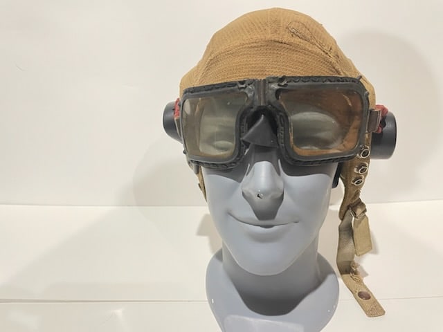 WW2 RAF E Type Airtex Flying Helmet and 1939 goggles (1 of 6)
