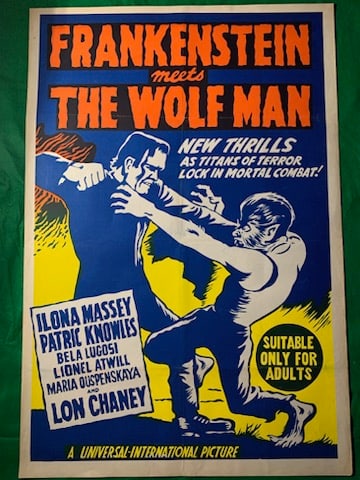 MOVIE POSTER AUSTRALIAN ONE SHEET. 27x39 inches. Frankenstein Meets the Wolf Man. (1 of 1)