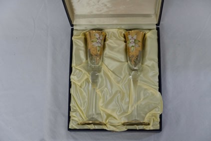 2 Murano Venetian Glass Champagne flutes