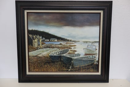 R. Jean Vallieres "Boats" Oil on Canvas