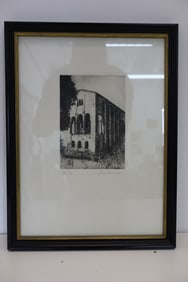 Signed and numbered black and white etching