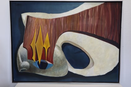 Oil on canvas abstract painting signed "Flavio 67"