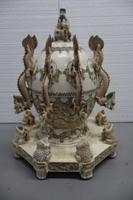 Oriental Bone Carving Dragon Egg Seismograph