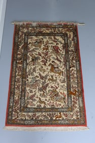 Qum Ghom Silk Hunting Rug hand-knotted super fine