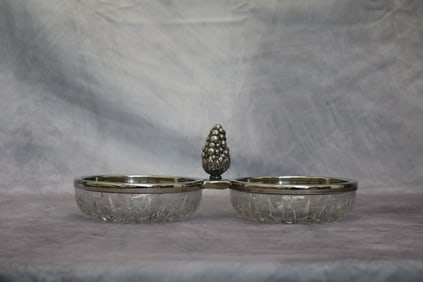 Crystal candy dish with silver plating