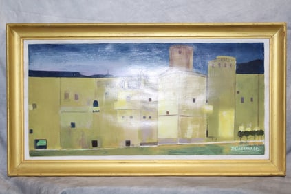 Castle scene painting signed D. Caccavale