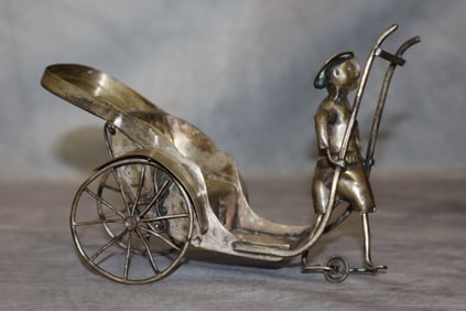 Vintage chinese silver plated rickshaw