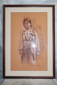 Native Indian girl painting, signed by artist unknown