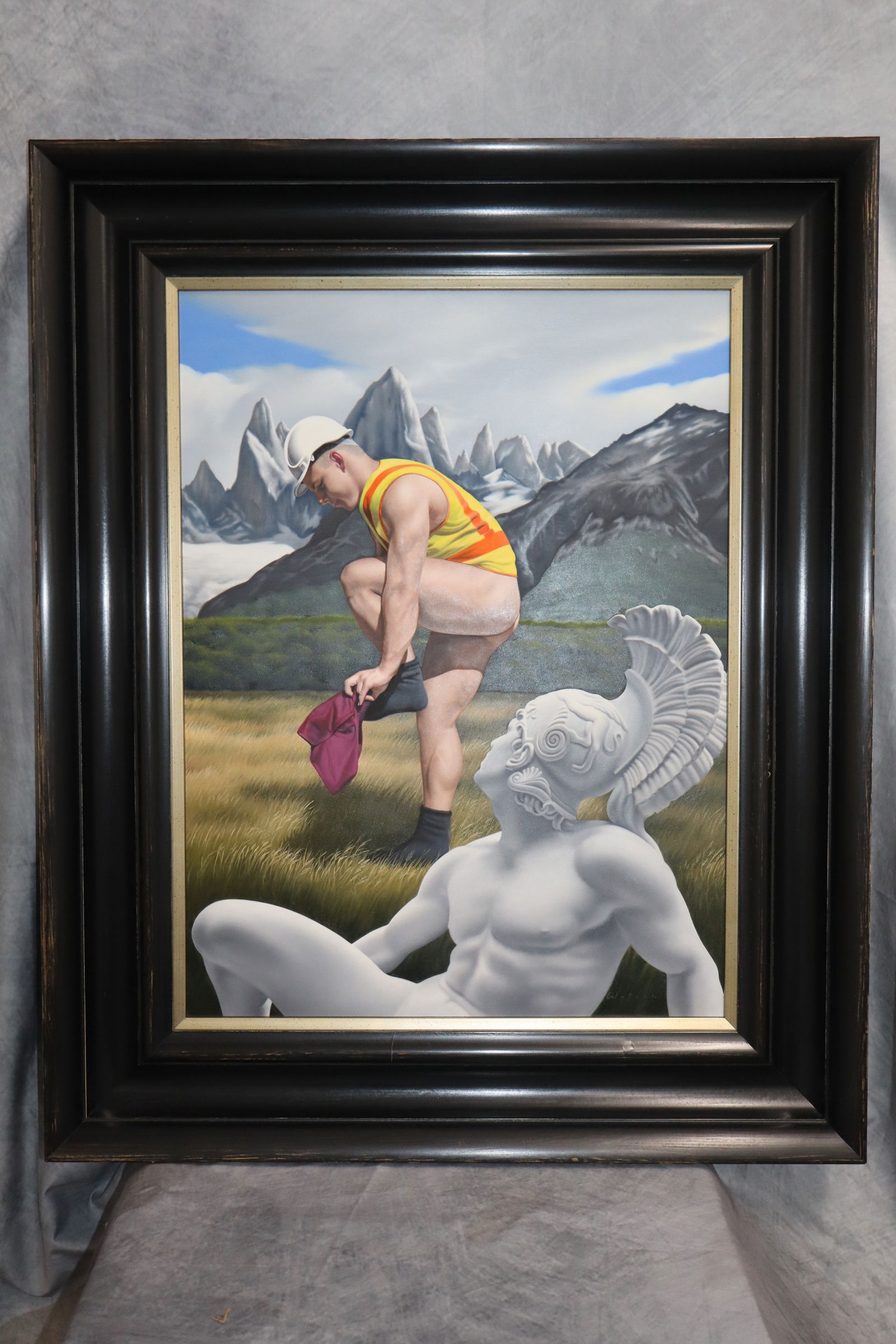 "The Grace of Adonis" By Ross Watson (Australian, B.1962): "The Grace of Adonis" by Ross Watson featurning Harry Hall. Oil on board limited signed and numbered by the artist from a limited edition of 3. Dimensions: H:33in L:27in