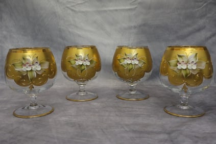 Murano Venetian Gold 4pc Brandy glass set