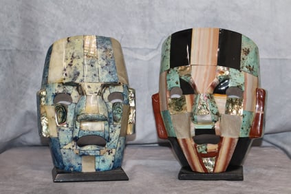 MESO-AMERICAN ARTISAN STYLE ABALONE FACE SCULPTURE