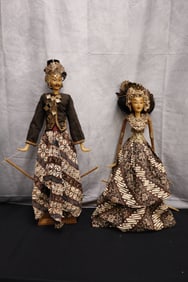 Unique Handmade Carved Wood Indonesian Puppet Set