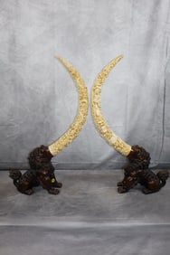 2 Asian Carved Foo Dogs with horns