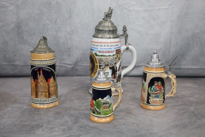 Limited Edition German Beer Steins - including  JFK Painted + silver set