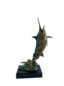 Leaping Marlin Bronze Sculpture By (American) JOHN TOWNSEND